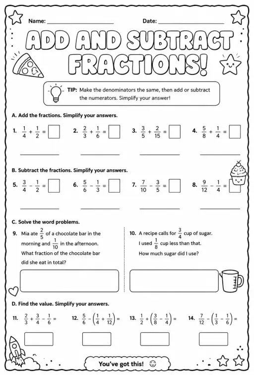 Add and subtract fractions