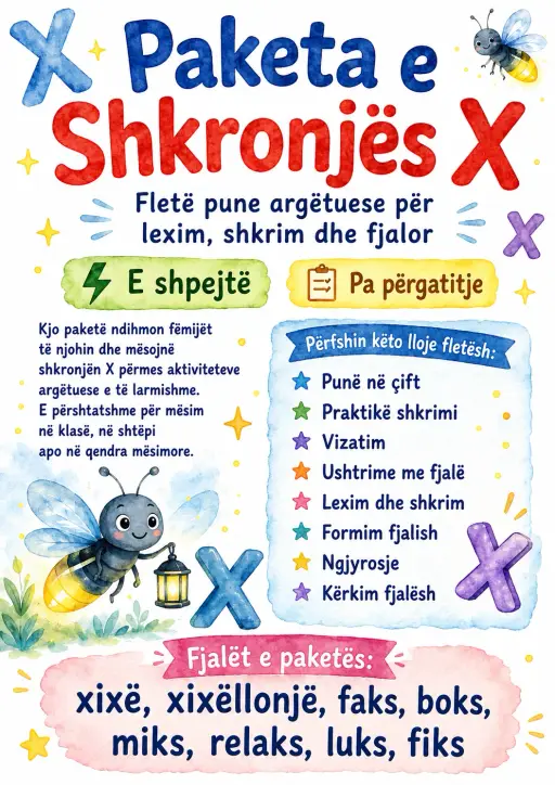 Albanian Letter X Phonics Worksheets Pack