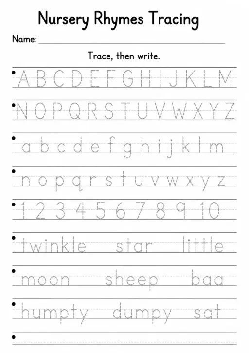 Nursery Rhymes Tracing — Grade 1
