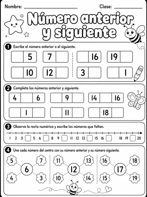 Kindergarten - números, conteo y orden - Paquete de fichas - Conjunto 2