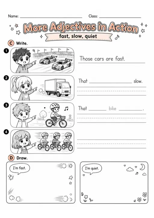 More Adjectives In Action | Grade 2 English Language Arts Worksheet