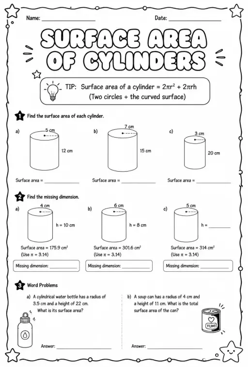 Surface area of cylinders