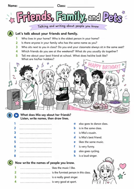 Cambridge Flyers - Friends, Family, and Pets | Free Worksheet