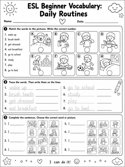 ESL Beginner Vocabulary: Daily Routines