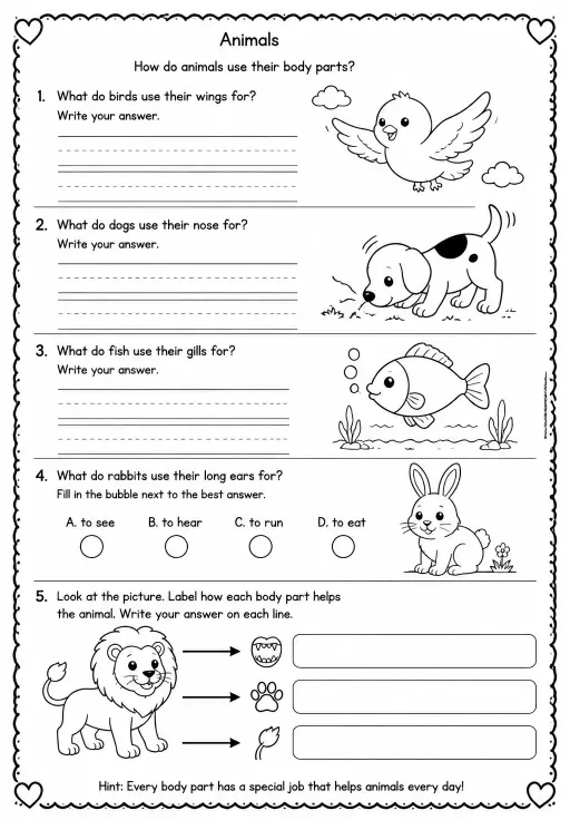 How do animals use their body parts?