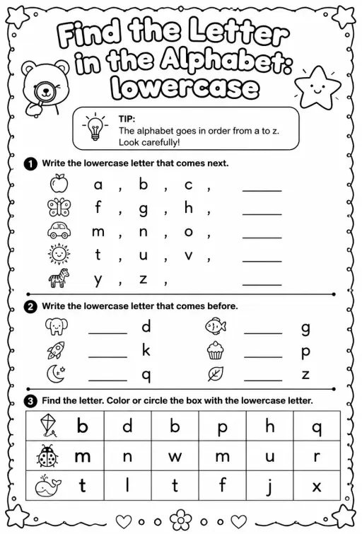 Find the letter in the alphabet: lowercase