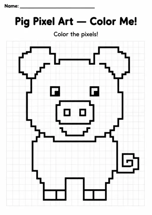 Pig Pixel Art Coloring Page