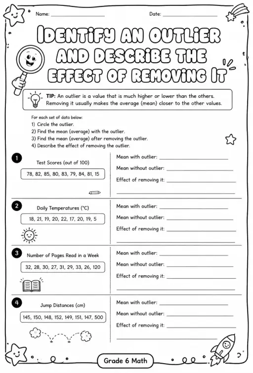 Identify an outlier and describe the effect of removing it