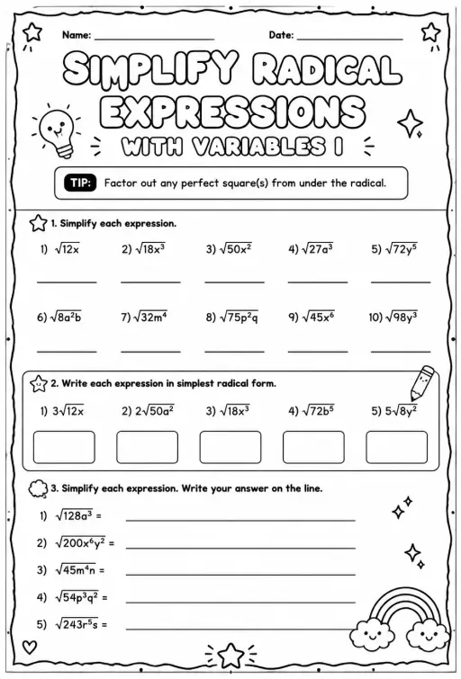 Simplify radical expressions with variables I