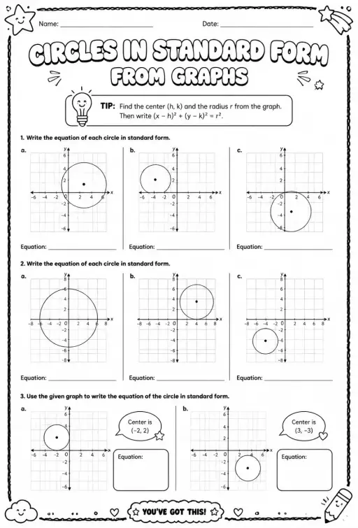 Write equations of circles in standard form from graphs