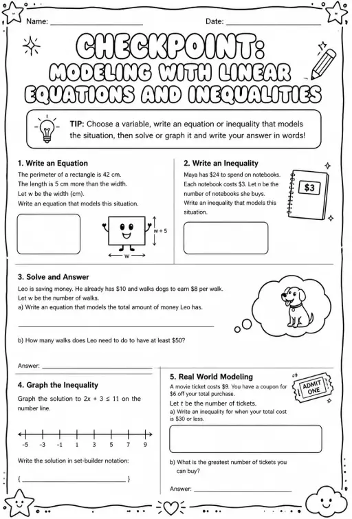 Checkpoint: Modeling with linear equations and inequalities