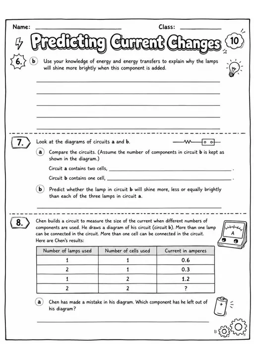 Lower Secondary Grade 6 Electricity and Circuits Worksheets - Pack 2