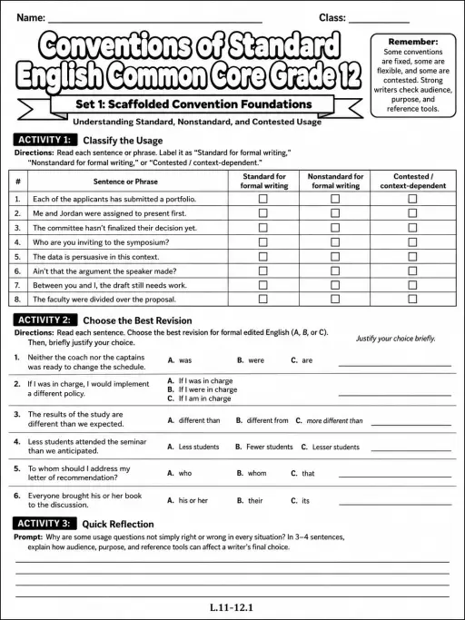 Conventions of Standard English Common Core Grade 1