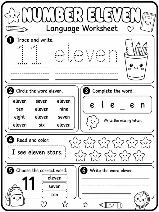 Number Eleven Worksheet Pack
