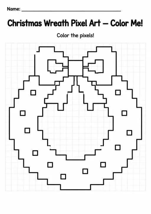 Christmas Wreath Pixel Art Coloring Page