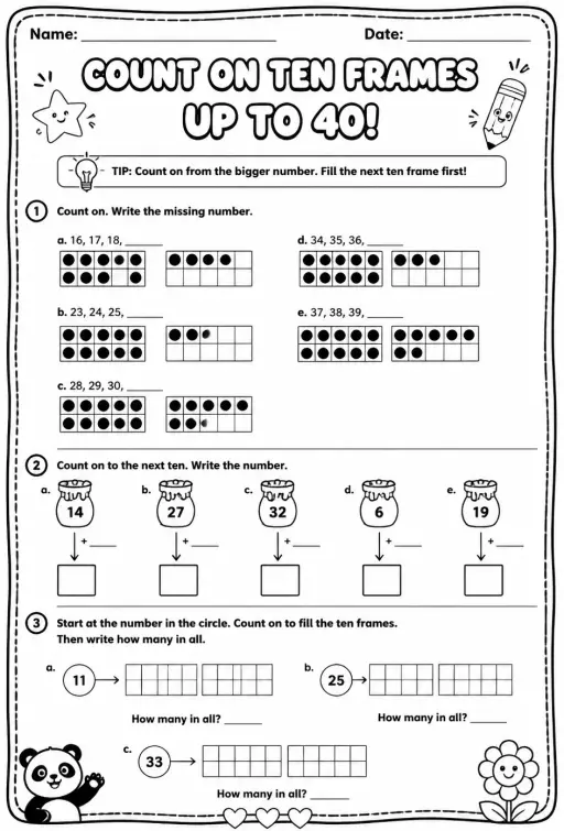 Count on ten frames - up to 40