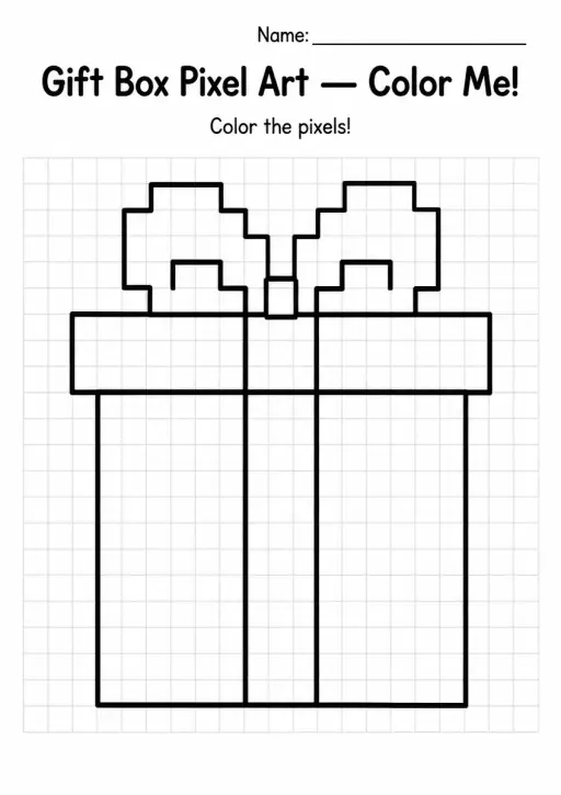 Gift Box Pixel Art Coloring Page