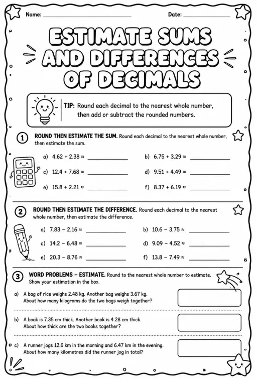 Estimate sums and differences of decimals