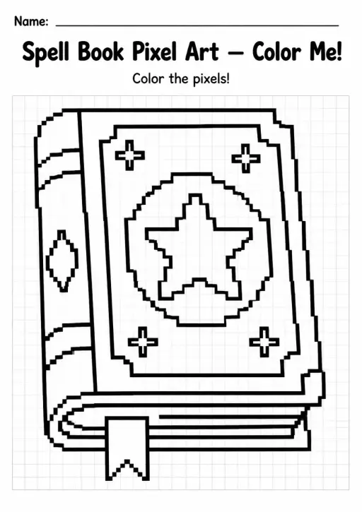 Spell Book Pixel Art Coloring Page