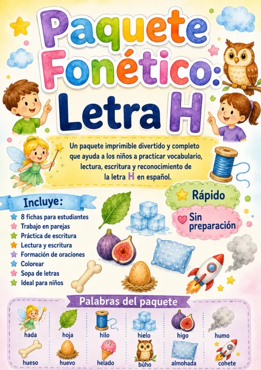 Spanish Letter H Phonics Worksheets Pack