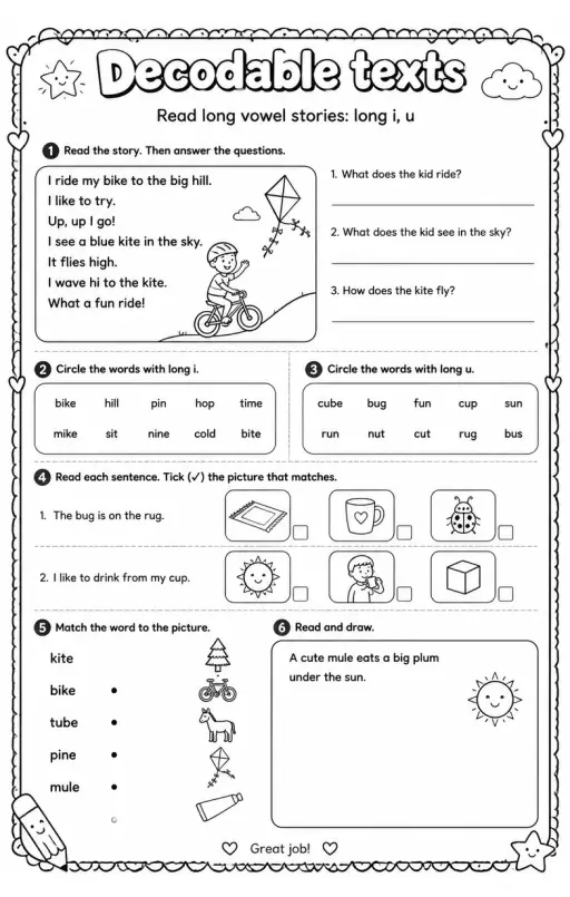 Read long vowel stories: long i, u
