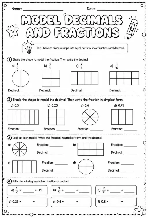 Model decimals and fractions