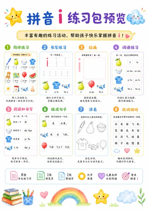 Chinese Pinyin Letter i Phonics Worksheets Pack