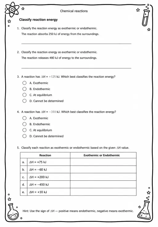 Classify reaction energy