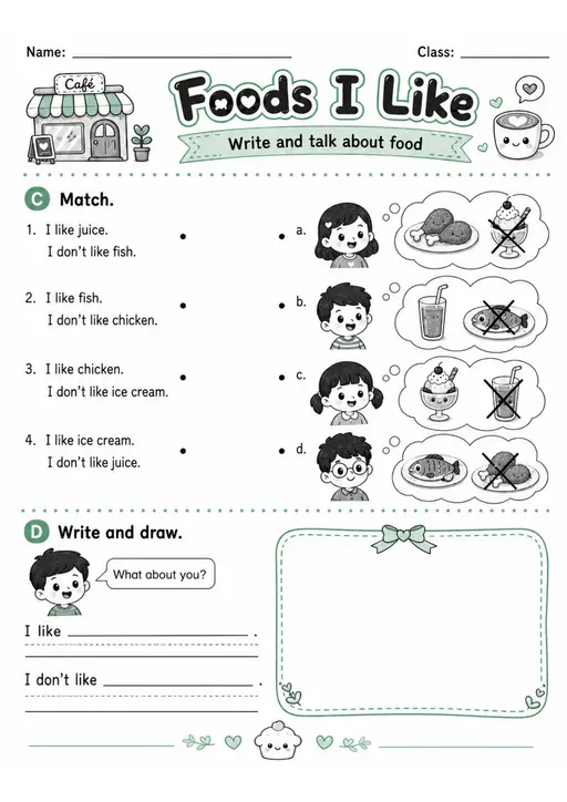 Foods I Like 2 | Grade 1 Grammar Worksheet