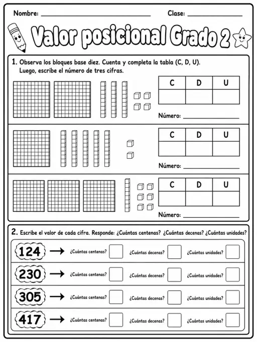 2.º grado - valor posicional - Paquete de fichas