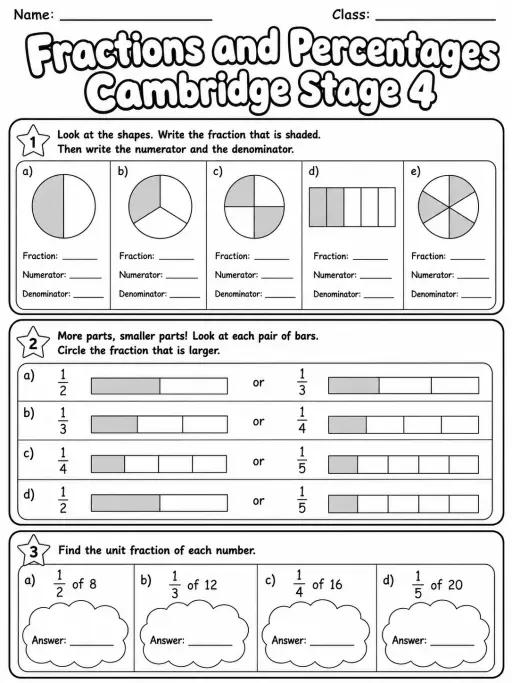 Fractions and Percentages Cambridge Stage 4
