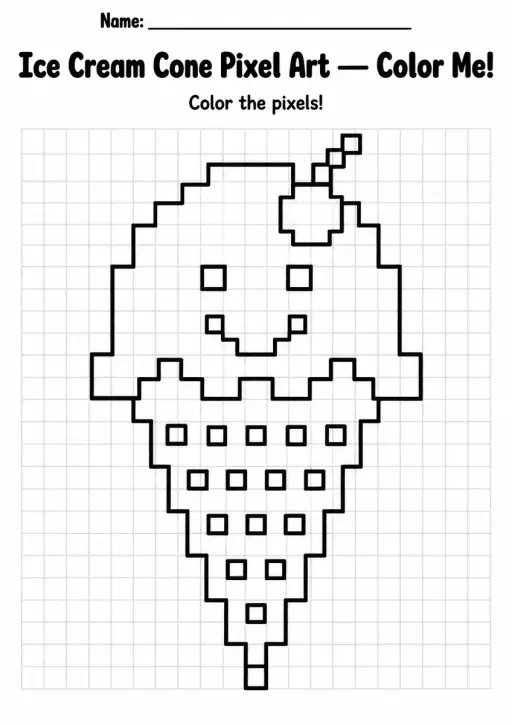 Ice Cream Cone Pixel Art Coloring Page