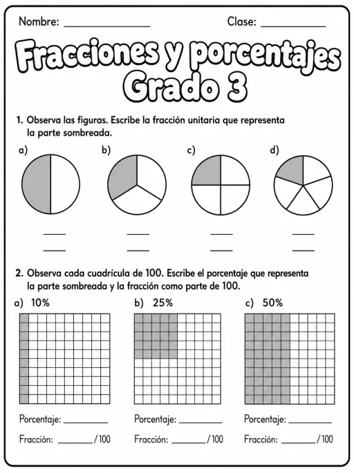 3.º grado - porcentajes - Paquete de fichas