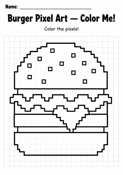 Burger Pixel Art Coloring Page