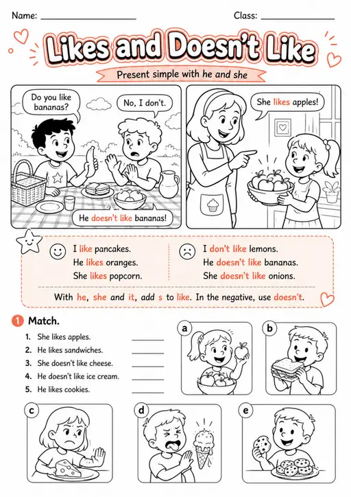 Likes and Doesn't Like Pack - 2 Worksheets | Grades 2-3