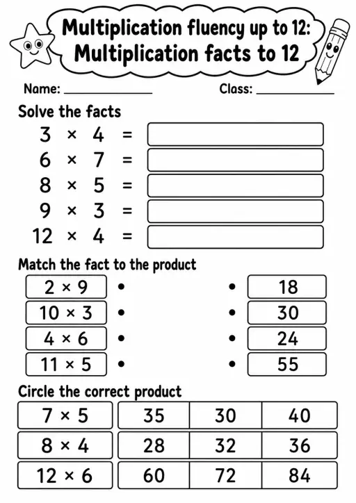 Grade 3 Multiplication Fluency Up To 12 Math Worksheet Pack