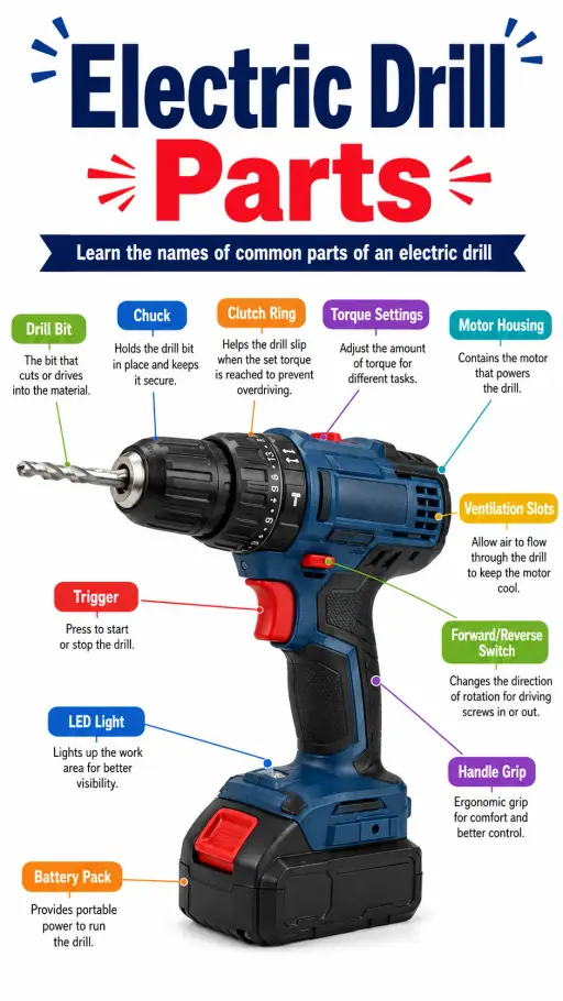 Electric Drill Parts Infographic