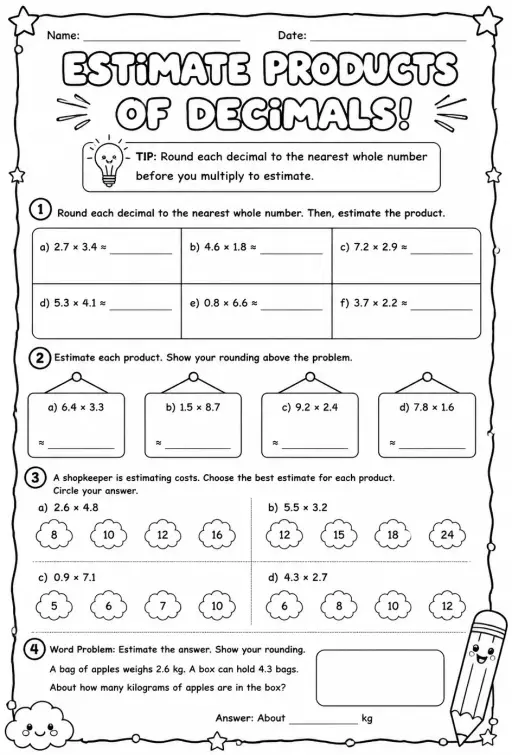 Estimate products of decimals