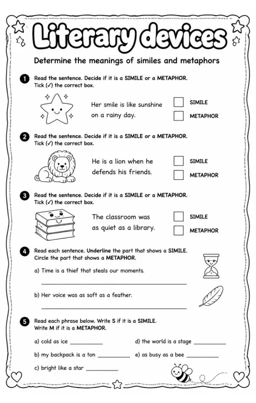 Determine the meanings of similes and metaphors