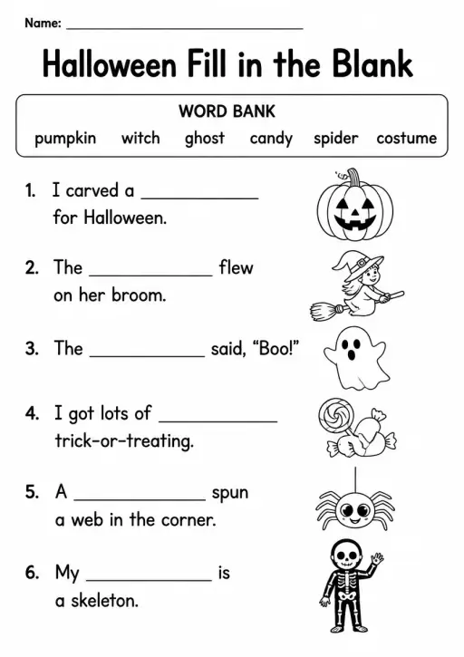 Halloween Fill in the Blank — Grade 3