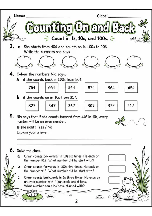 Counting On and Back - Grade 3 Math Worksheet - grade 3 Calculations and multi-step problem solving