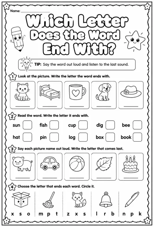Which letter does the word end with?