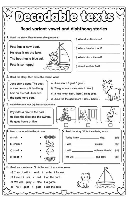Read variant vowel and diphthong stories