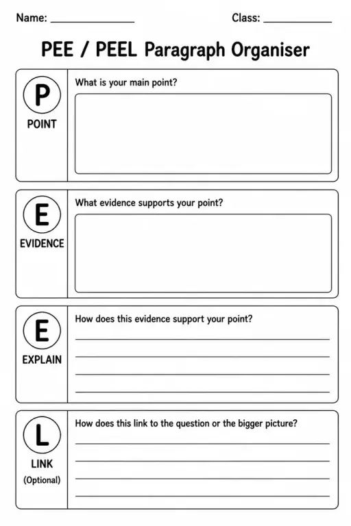PEE / PEEL Paragraph Organiser