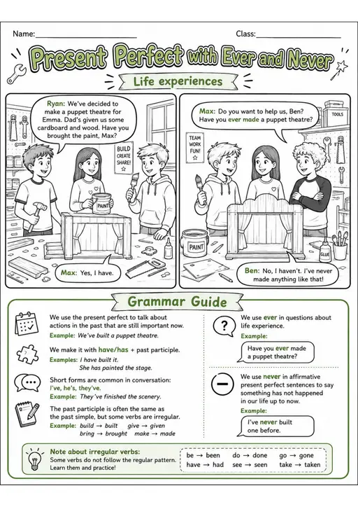 Present Perfect With Ever And Never | Grade 5 Grammar Worksheet