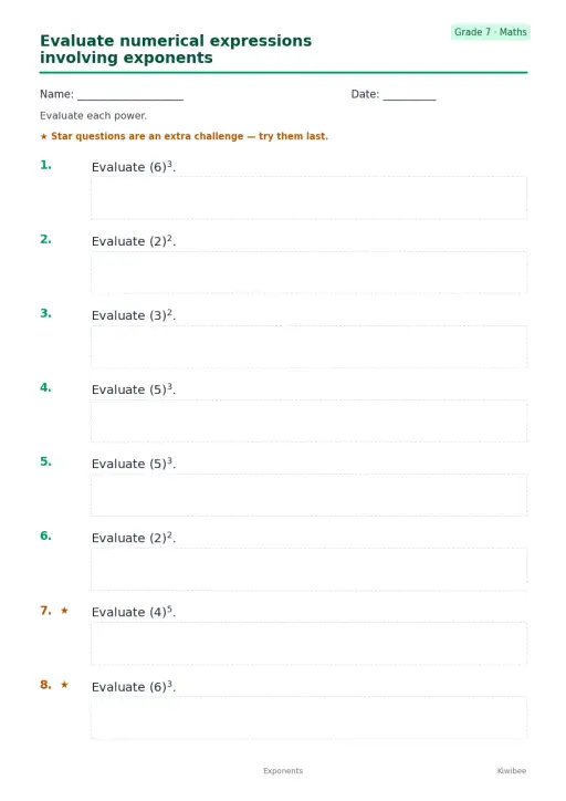 Evaluate numerical expressions involving exponents
