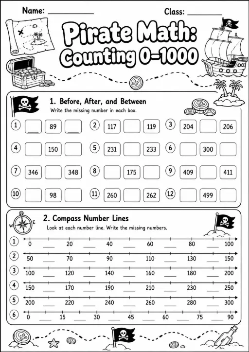 Pirate Math: Number Sequences Worksheet