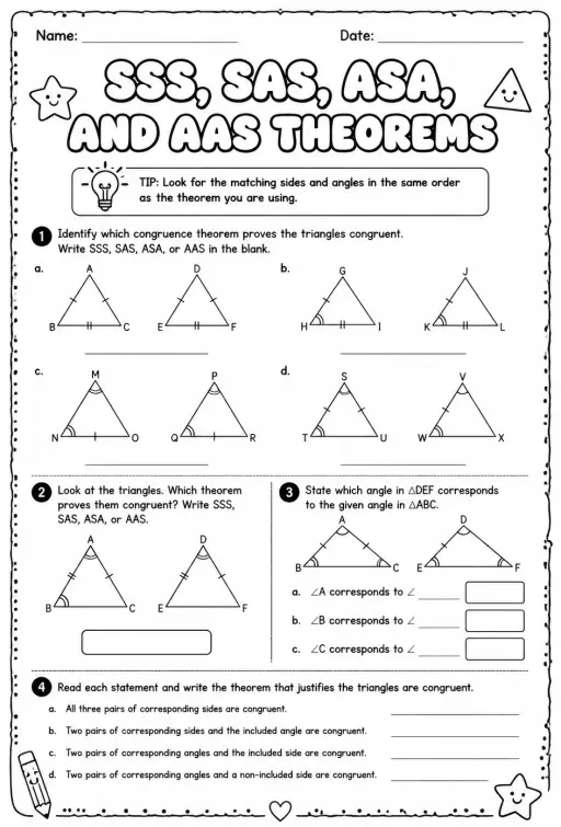 SSS, SAS, ASA, and AAS Theorems
