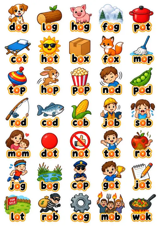Short Vowel Word Families 4 English Vocabulary Stickers