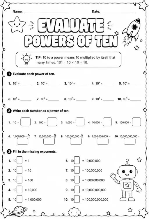 Evaluate powers of ten